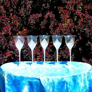 RARE!!VTG glasses Melinda long stem pink frosted Roman Cut wine glasses Lot of 5